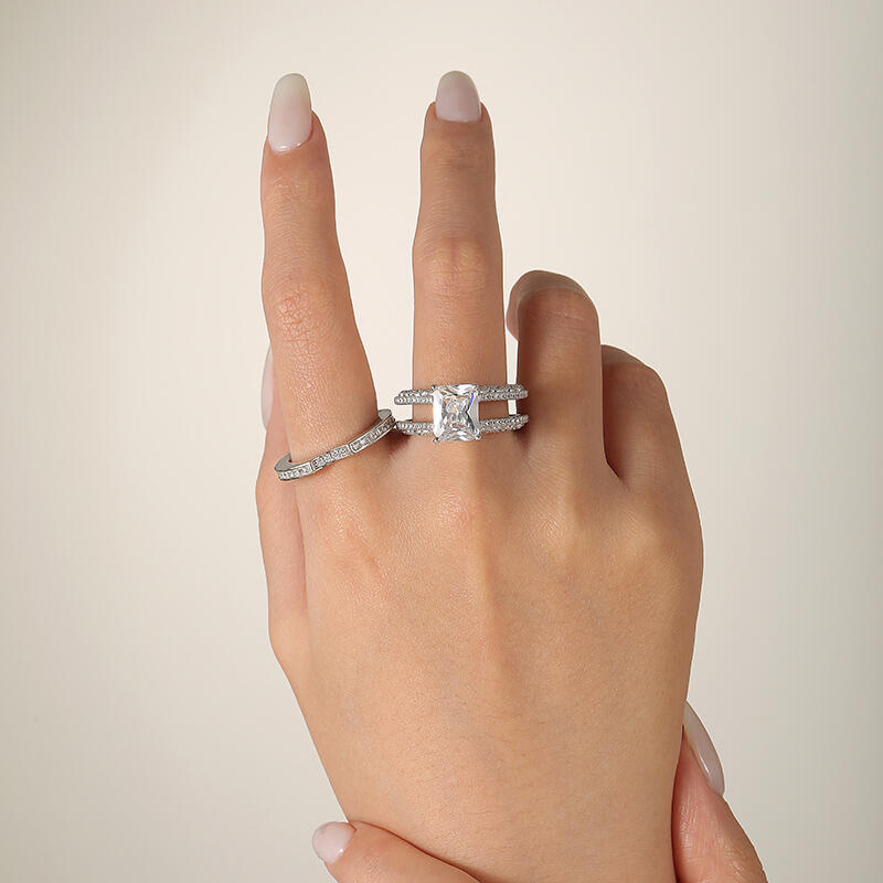 Jeulia Interchangeable Radiant Cut Sterling Silver Ring Set