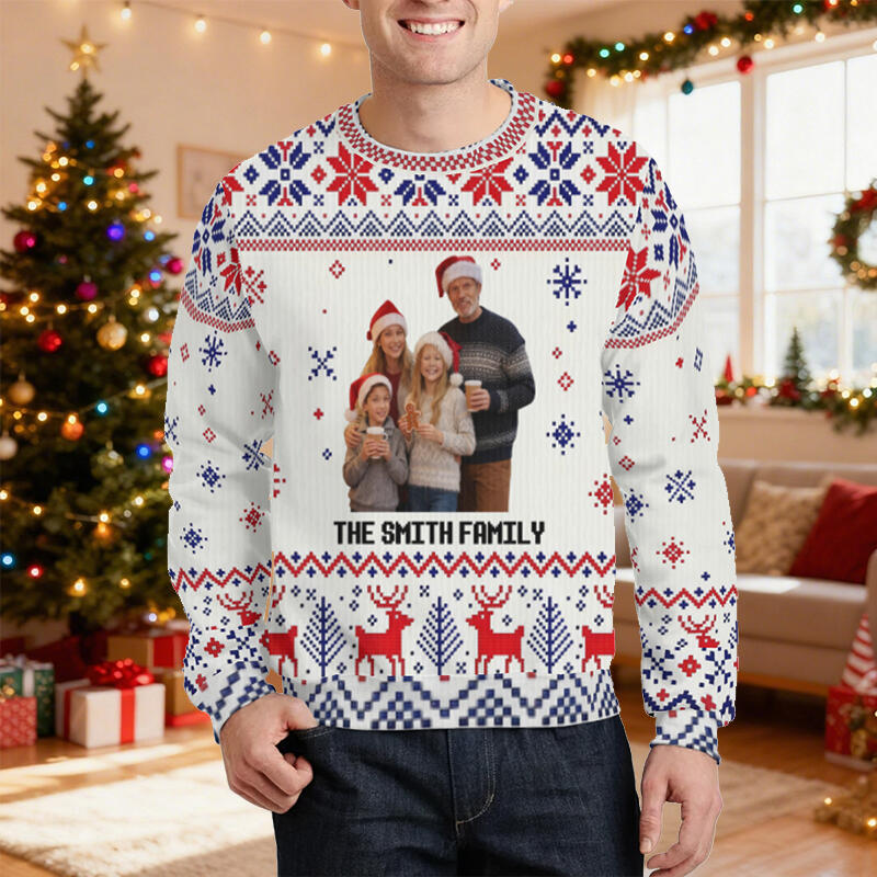 Personalized Ugly Sweater Unisex Custom Photo Winter Season Scene Design Perfect Christmas Gift for Family