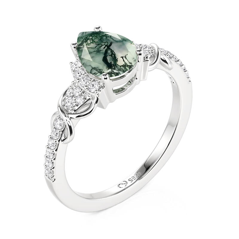 Jeulia Infitity Pear Cut Moss Agate Engagement Ring