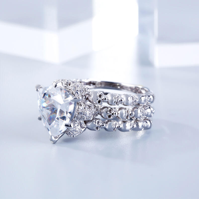Jeulia Interchangeable Trillion Cut Sterling Silver Skull Ring