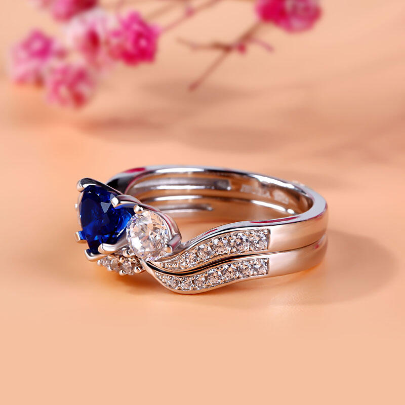 Jeulia Three Stone Heart Cut Sterling Silver Ring Set