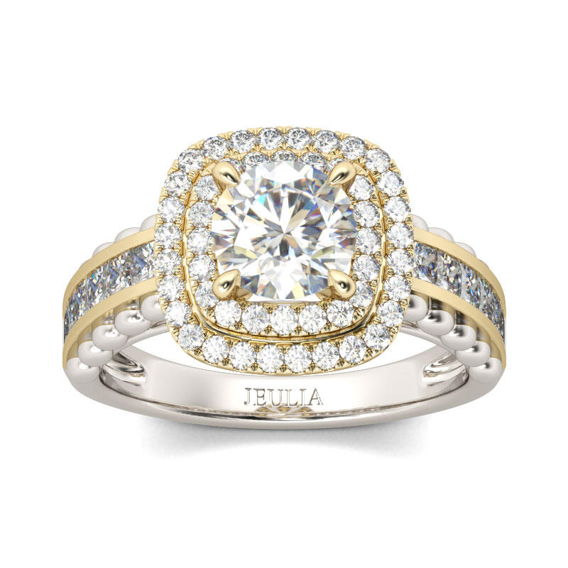 Jeulia Double Halo Round Cut Sterling Silver Ring