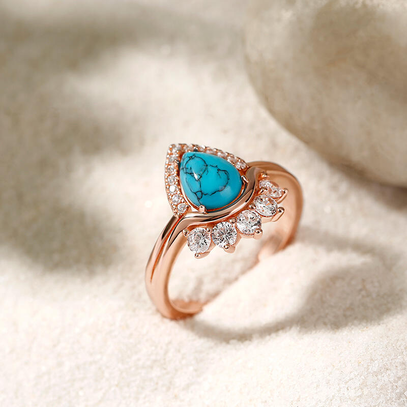 Jeulia Pear Cut Turquoise Vintage Art Deco Sterling Silver Ring