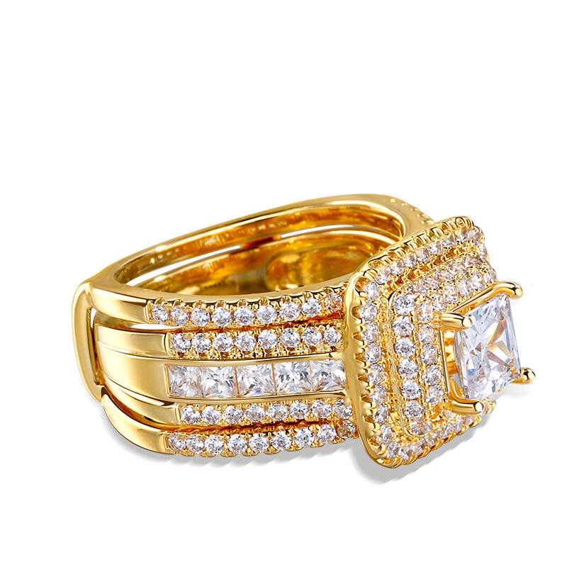 Jeulia tre halo Princess Cut Sterling Silver Enhancer Ring Set