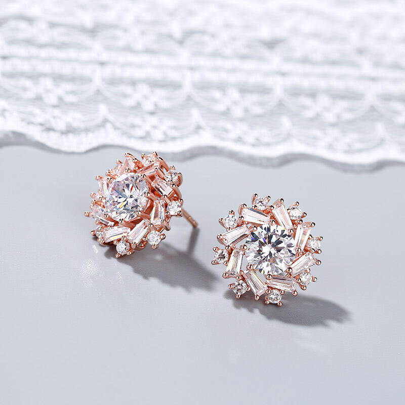 Jeulia Sunshine Round Cut Sterling Silver Stud Earrings