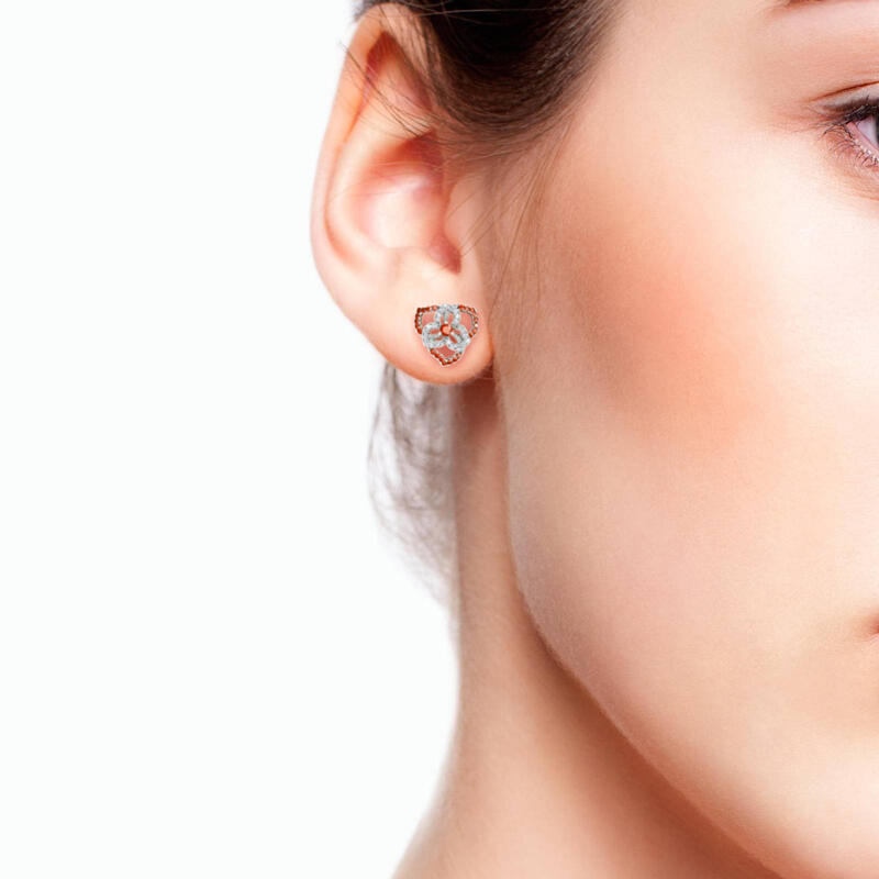 Jeulia "Love Never Die" Heart Petals Flower Sterling Silver Stud Earrings