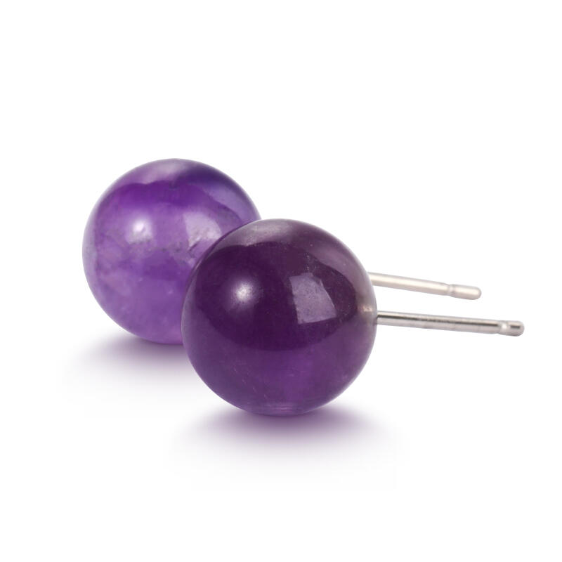 Jeulia "Symbol of Serenity" Round Natural Amethyst Stud Earrings