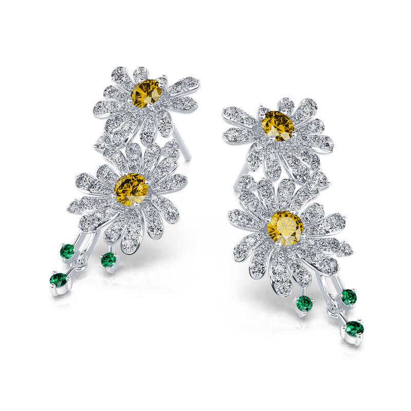 Jeulia Double Daisy Flower Sterling Silver Earrings