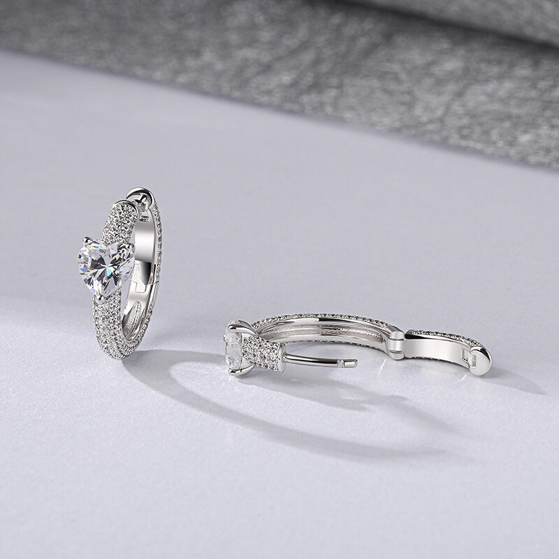 Jeulia "Enduring Radiance" Heart Cut Sterling Silver Hoop Earrings