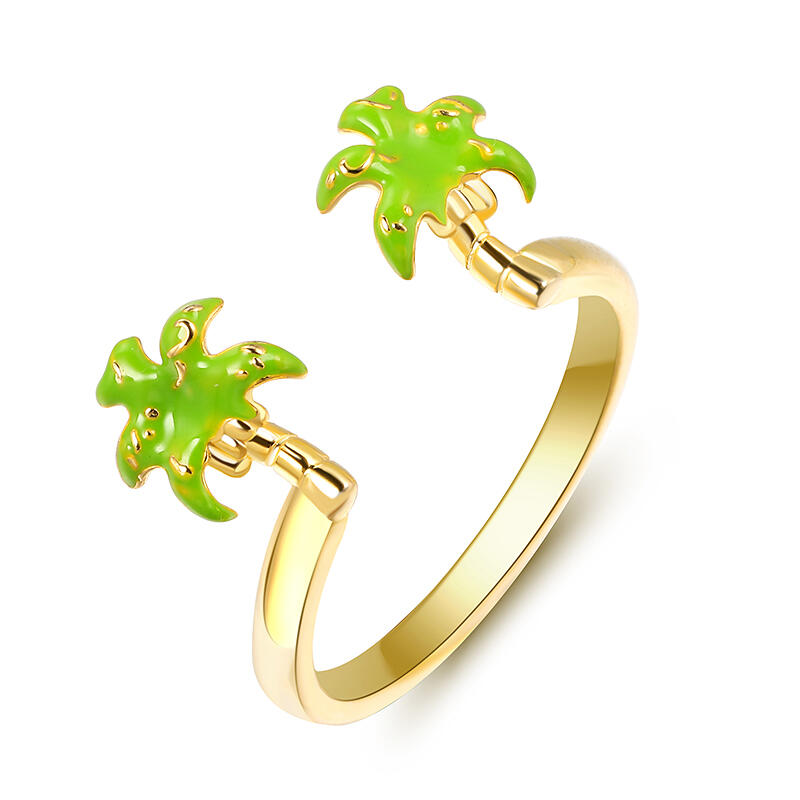 Jeulia Palm tree Adjustable Sterling Silver Ring