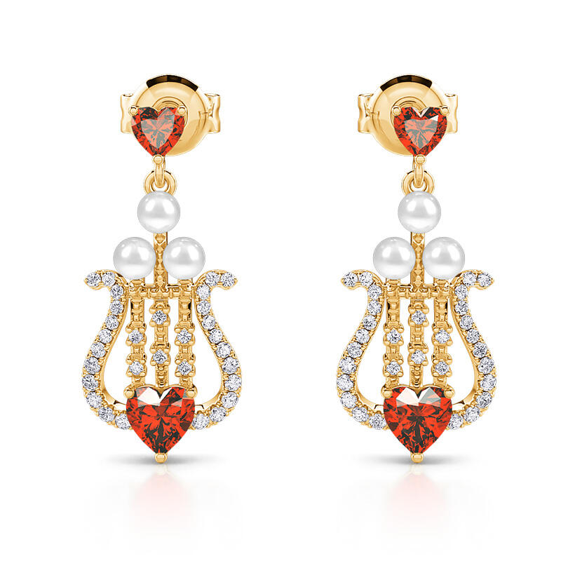 Jeulia "Beloved Melody" Lyre Heart Cut Cultured Pearl Sterling Silver Drop Earrings