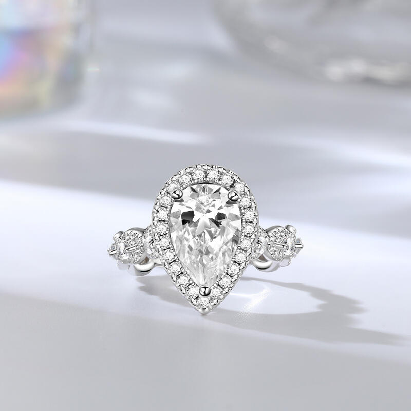 Jeulia Halo Pear Cut Sterling Silver Engagement Ring