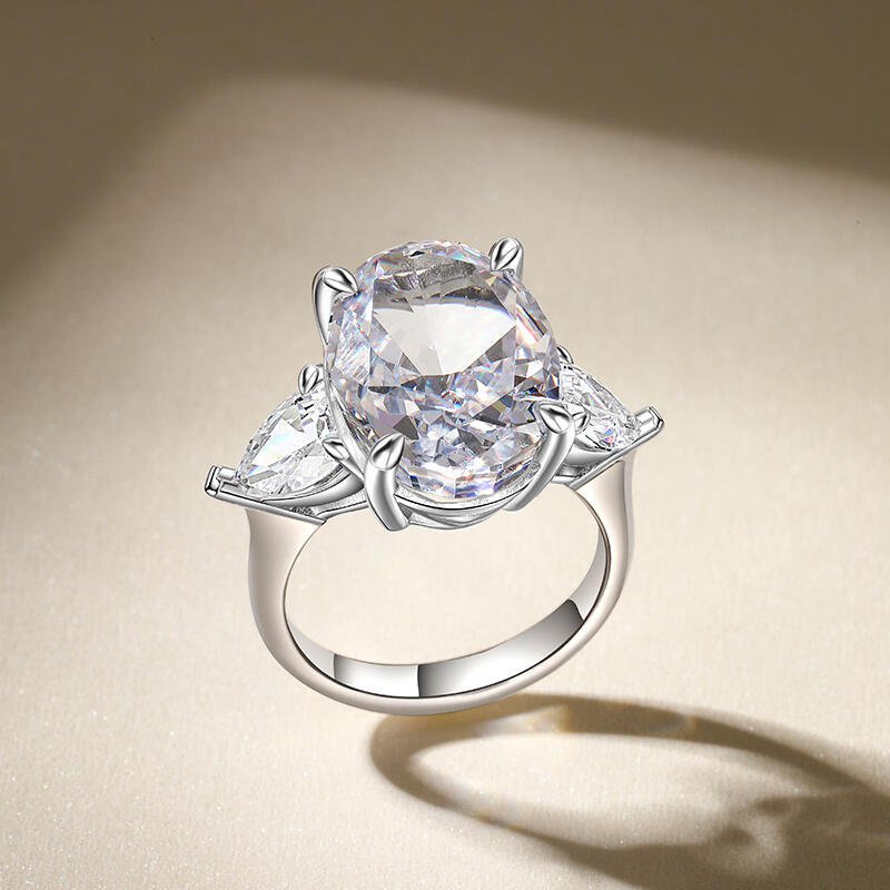 Jeulia Three Stone Oval Cut Sterling Silver Ring