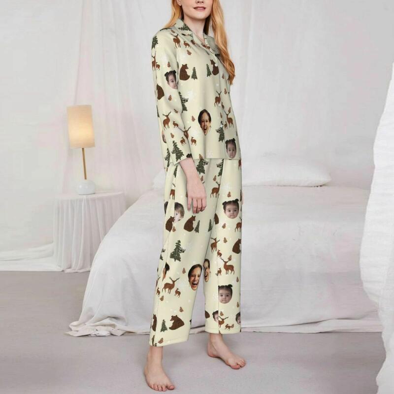 Personalisierte Pyjamas mit kundenspezifischen Fotos Bär Rentier Weihnachtszeit-Muster-Design Perfektes Geschenk für die Familie