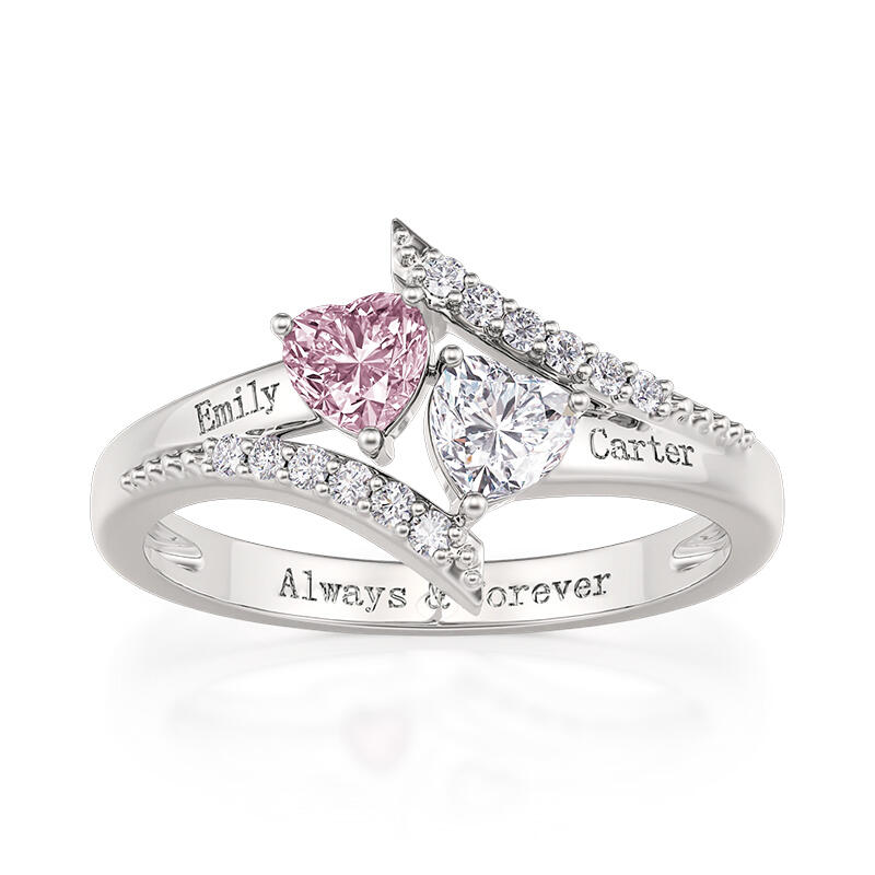 Jeulia Bague de fiançailles Cœur Personnalisée avec pierre de naissance et gravure