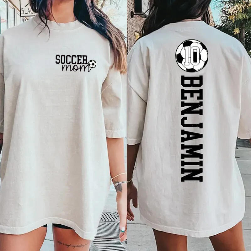 Personalized Washed T-shirt Soccer Mom Custom Name and Jersey Number Perfect Gift for Sports Lover