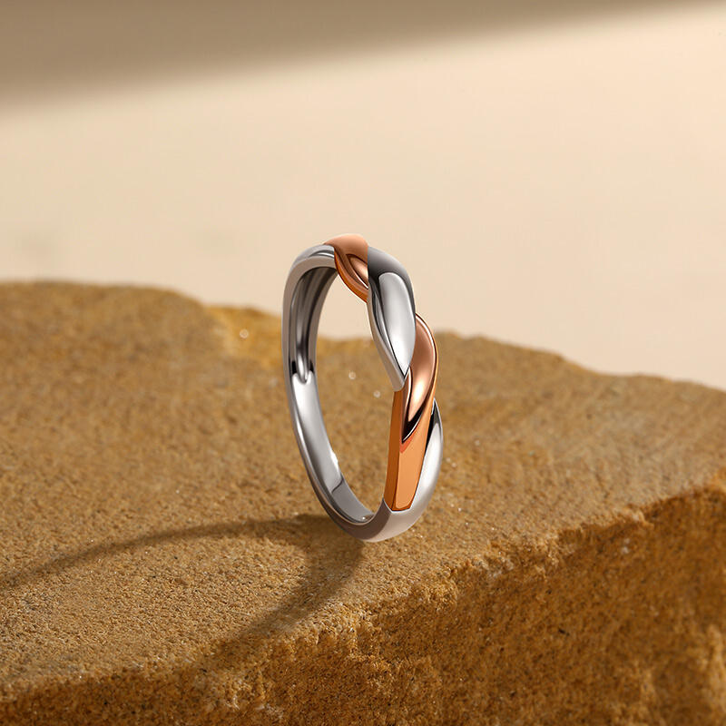 Jeulia Amore Two Tone Twist Ring for Men Sterling Silver