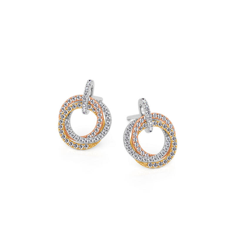 Jeulia Classic Trinity Pave Stud Earrings Sterling Silver