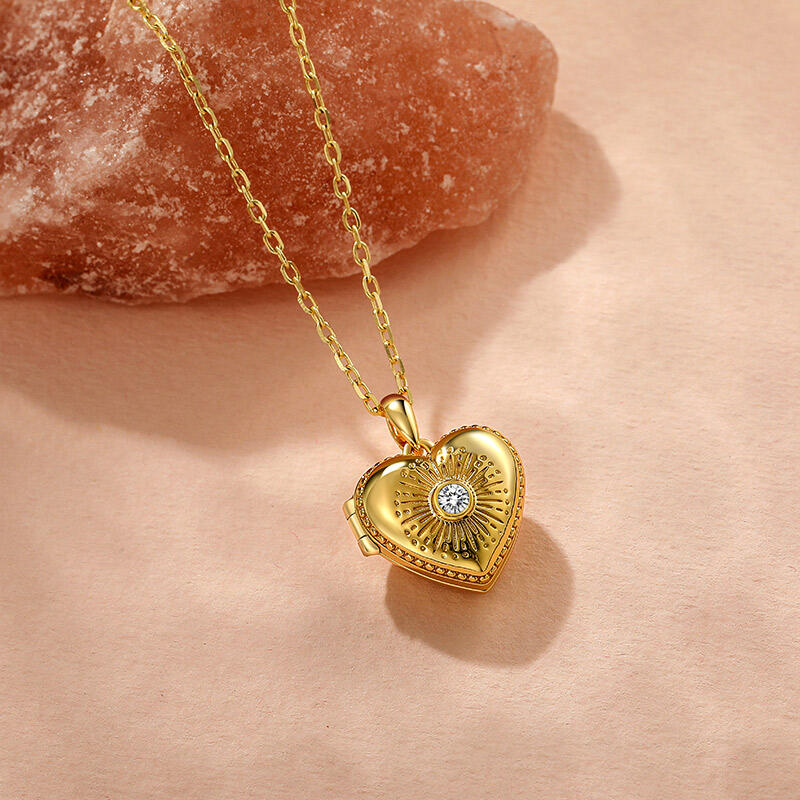 Jeulia Custom Double Sided Engraved Heart Photo Locket Necklace