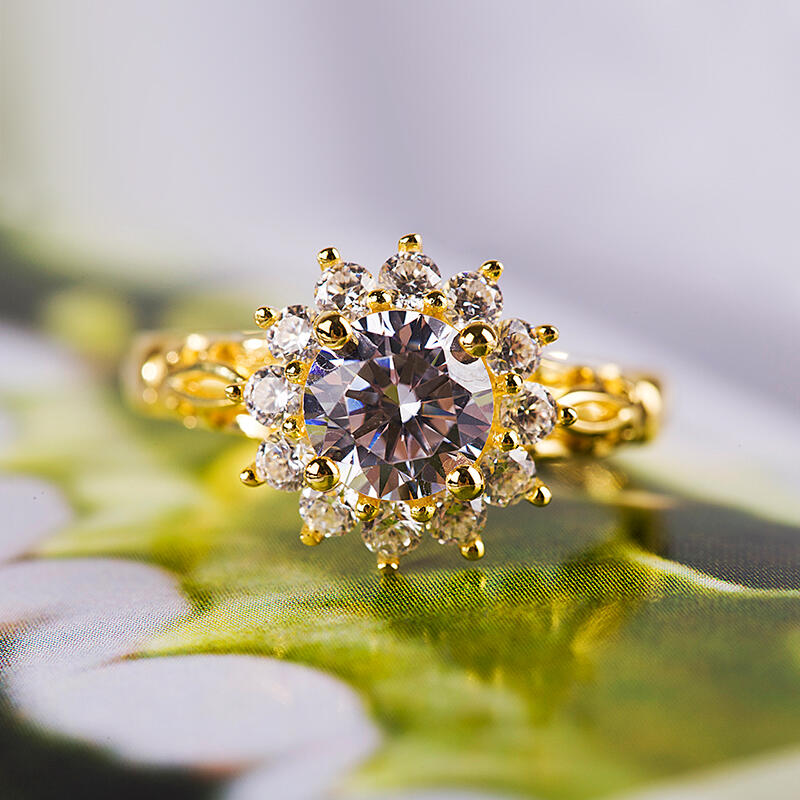 Jeulia Gold Tone Halo Round Cut Sterling Silver Ring