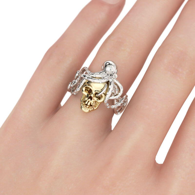 Jeulia Octopus Round Cut Sterling Silver Skull Ring