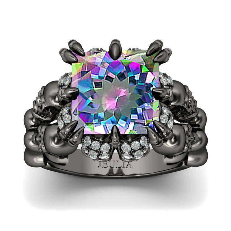 Jeulia Anillo Con Tono Negro De Caravera De Talla Princesa En Plata De Ley