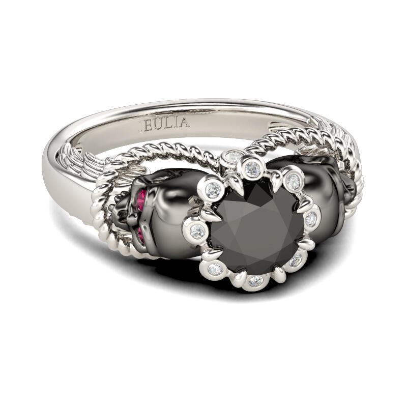 Jeulia Two Tone Round Cut Sterling Silver Skull Ring