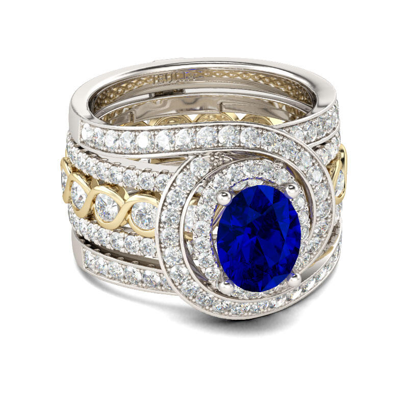 Jeulia Conjunto de anéis ovais largos cortados em prata de lei