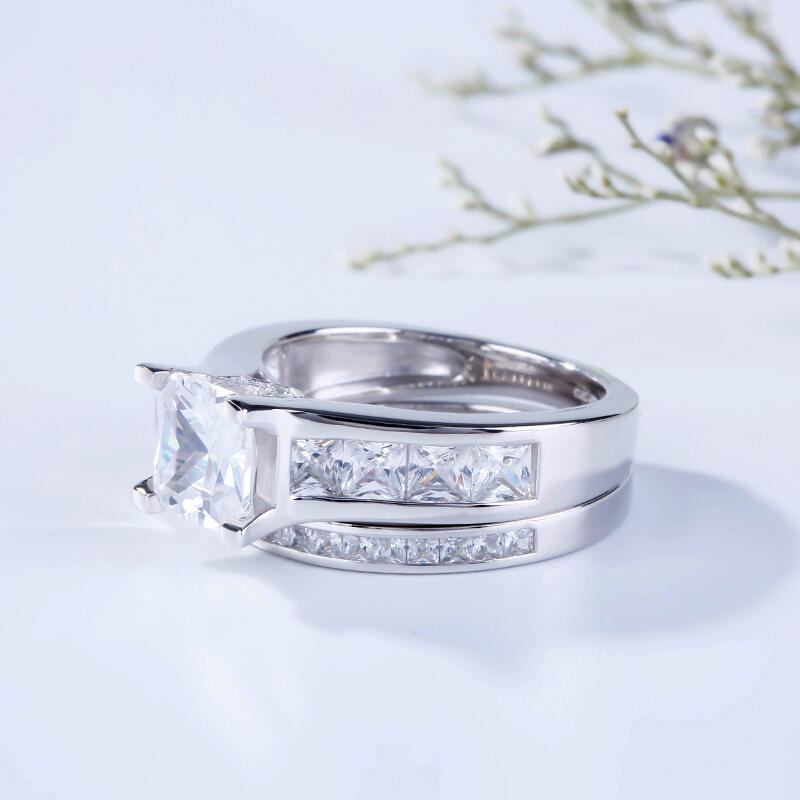 Jeulia Classic Princess Cut Sterling Silver Ring Set