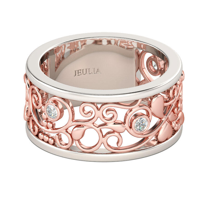 Jeulia Two Tone Round Cut Sterling Silver Women's Band