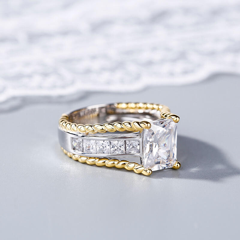 Jeulia Two Tone Radiant Cut Sterling Silver Ring