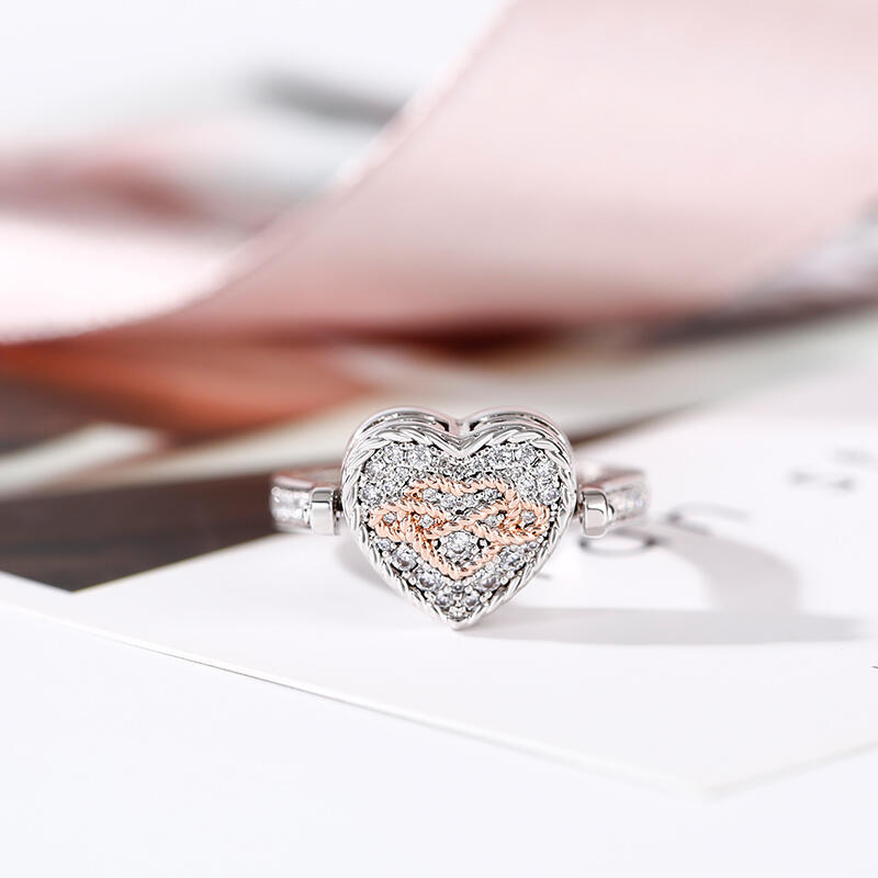 Jeulia "Heart and Infinity" Sterling Silver Personalized Photo Ring (With A Free Chain)