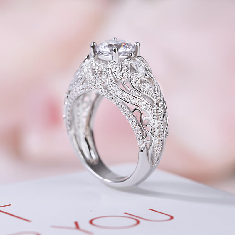 Jeulia Anel de prata esterlina corte redondo com design de renda vintage