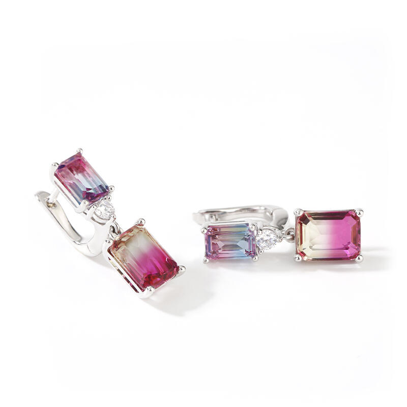 Jeulia Elegant Emerald Cut Watermelon Stone Sterling Silver Earrings