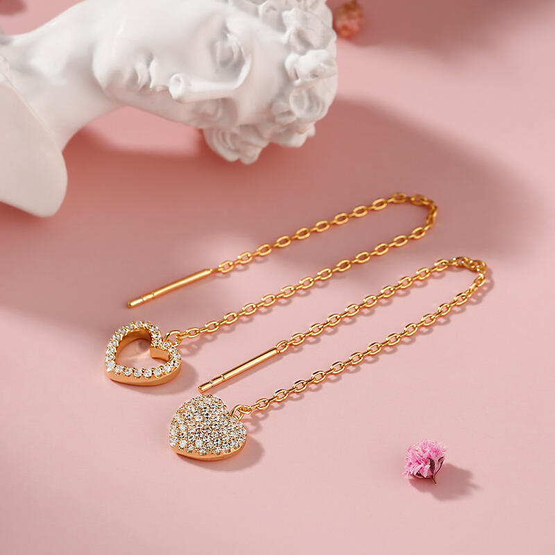 Jeulia "Dangle Heart" Sterling Silver Threader Earrings