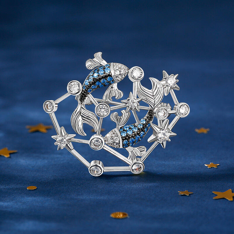 Jeulia "Mystical Pisces" Constellation Design Sterling Silver Brooch