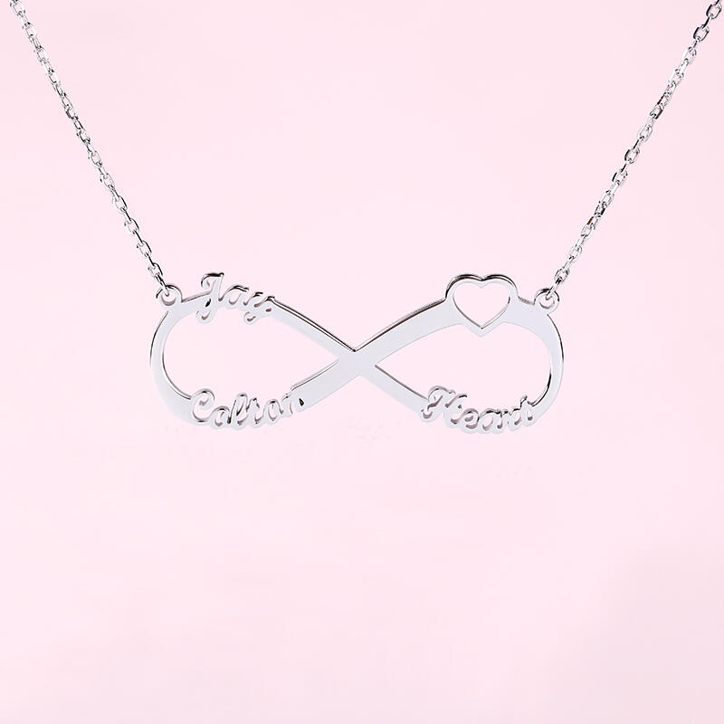 Jeulia Collar Con Forma De Corazón De Tres Nombres De Infinito En Plata De Ley