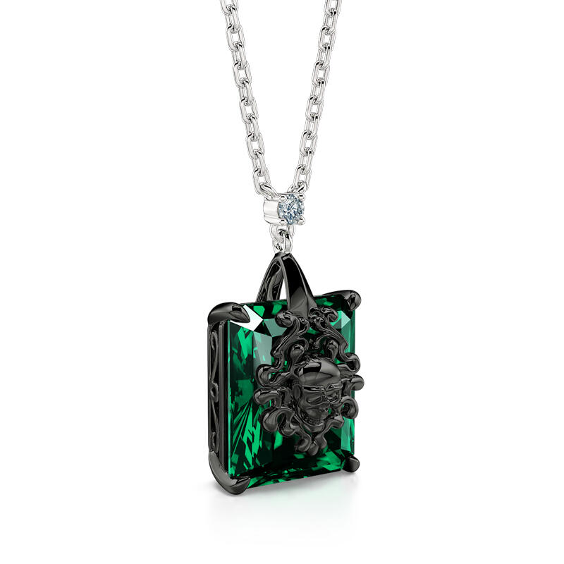 Jeulia "Phantom" Skull Emerald Cut Sterling Silver Necklace