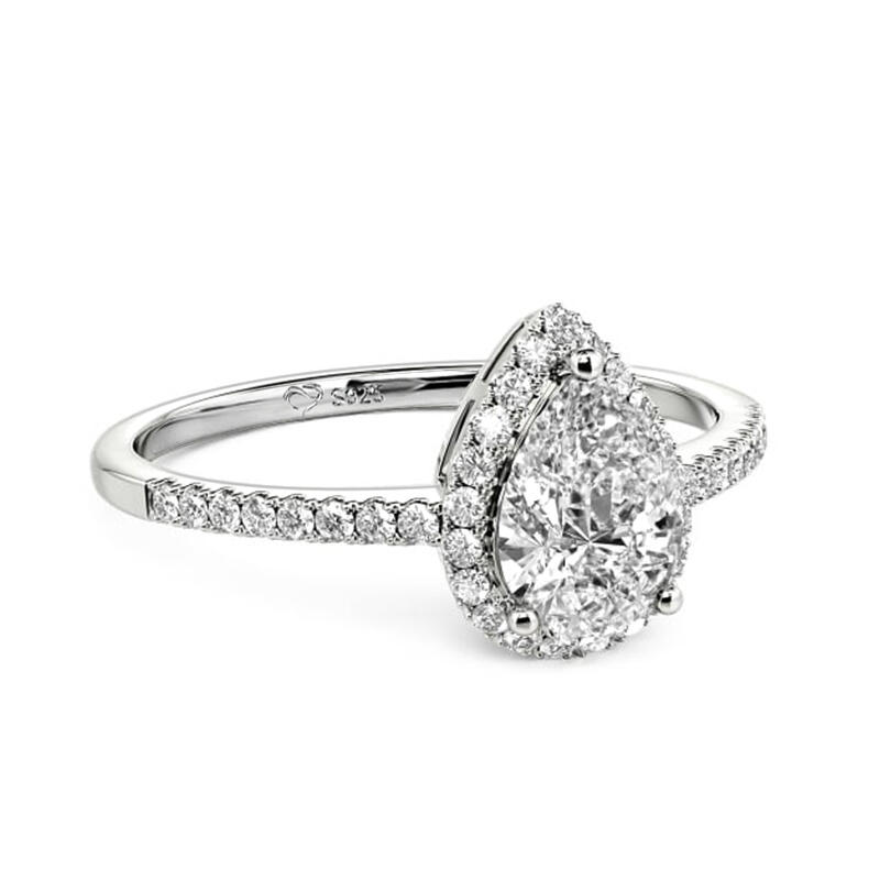 Jeulia Pear Cut Halo Sterling Silver Engagement Ring