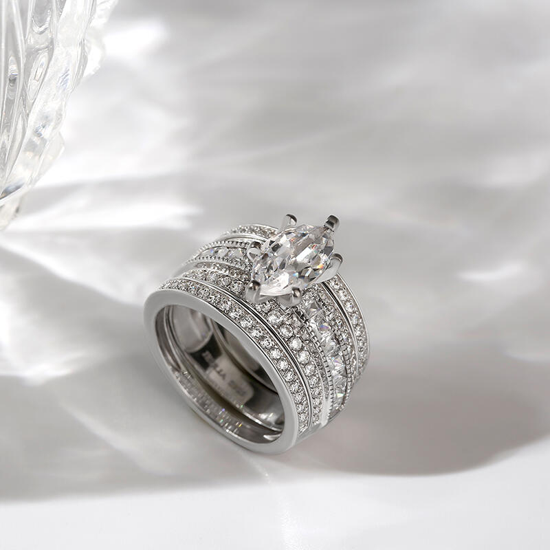 Jeulia 3PC Marquise Cut Sterling Silver Ring Set