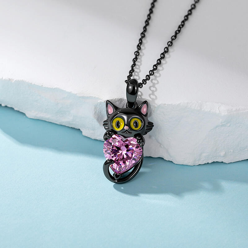 Jeulia Hug Me Collar Personalizado Piedra de Nacimiento Gato Negro