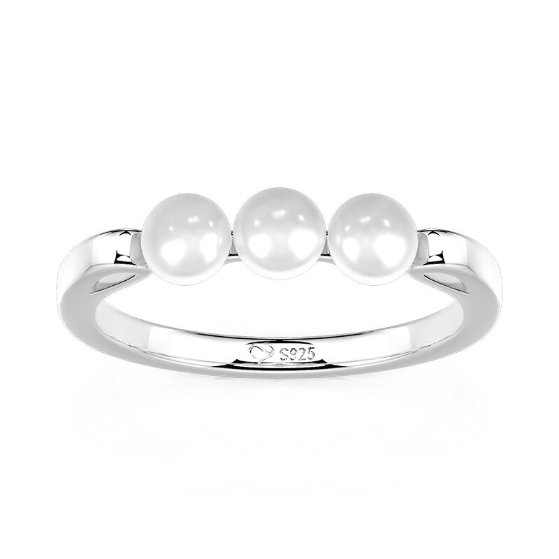 Jeulia Simple Three-Pearl Wedding Band Sterling Silver