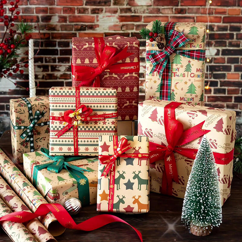 DIY Christmas Elk Snowflake Bell Wrapping Paper Gift for Family