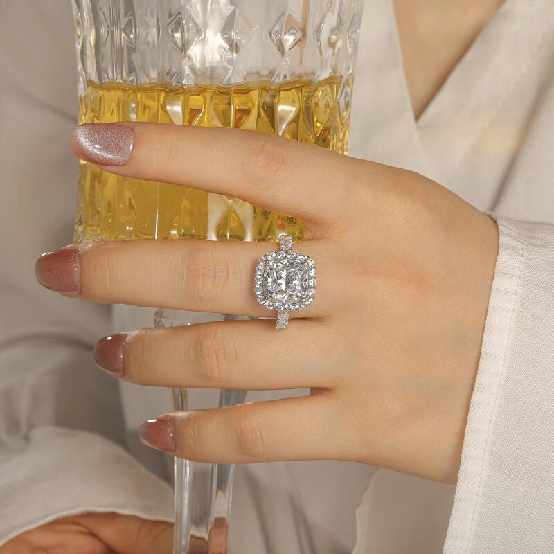 Jeulia Bague de Fiançailles Halo Coupe Coussin en Argent Sterling