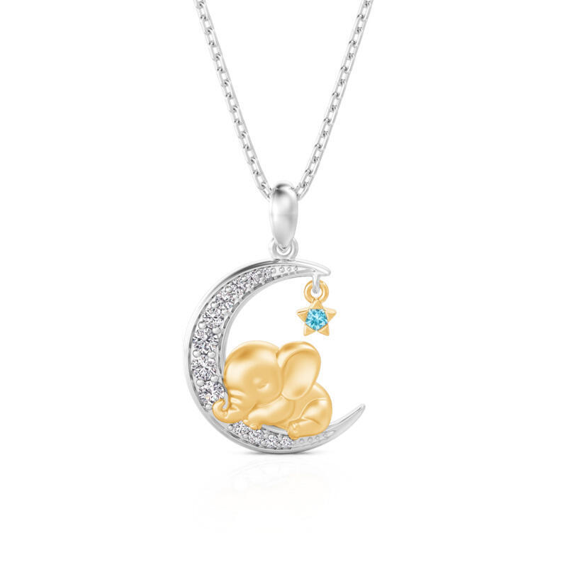 Jeulia Luna Astra Custom Birthstone Elephant Moon and Star Necklace