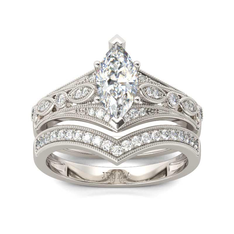 Jeulia Milgrain Marquise Cut Sterling Silver Ring Set