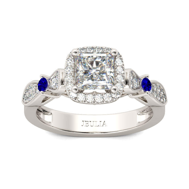 Jeulia Anillo Con Halo De Talla Princesa En Plata De Ley