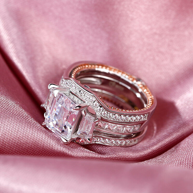 Jeulia Conjunto De Anillos Intercambiables Con Tres Piedras En Plata De Ley