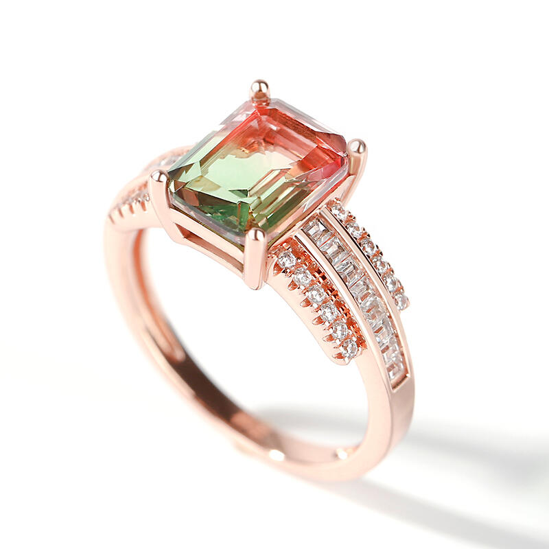 Jeulia "One of a Kind" Emerald Cut Sterling Silver Watermelon Ring