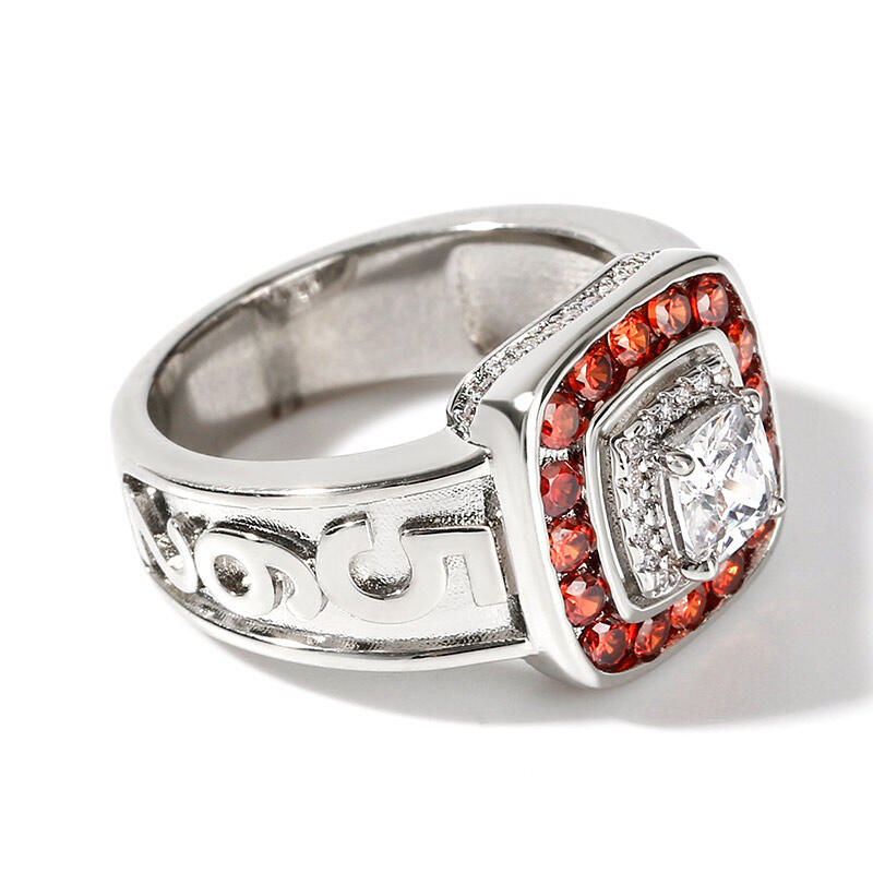 Jeulia Anillo personalizado de plata de ley con doble halo de corte cojín